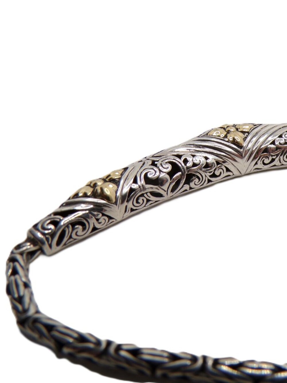 925 Sterling Silver & 18K Gold Accents Byzantine Statement Necklace - Picture 9 of 11